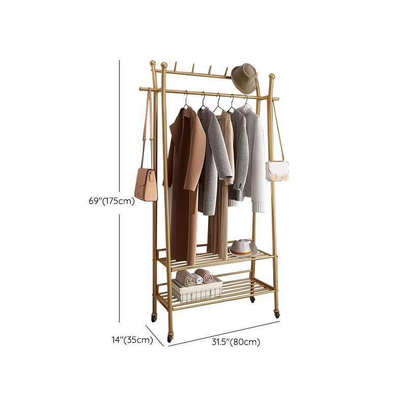 Contemporary Coat Rack Metal Framed Hanging Rail Storage Shelving and 2 Hooks Hall Stand