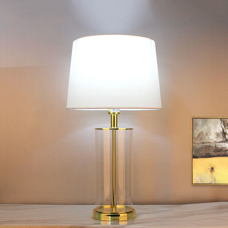 Modernism 1 Head Desk Light White Tapered Drum Night Table Lamp with Fabric Shade