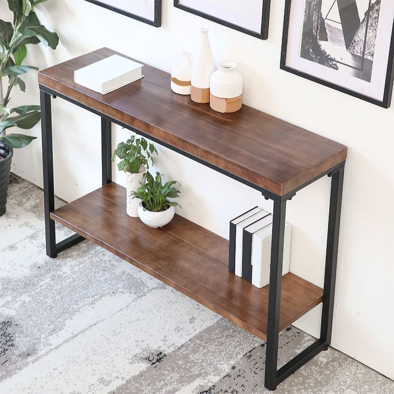 Storage Console Table Trestle Solid Wood Console Table in Brone  with Shelf