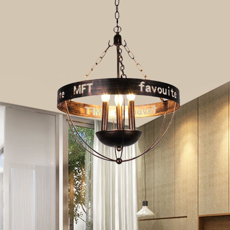 Candlestick Iron Chandelier Light Factory 3 Bulbs Living Room Hanging Pendant Lamp in Black with Wire Guard