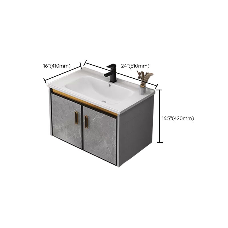 Single Sink Bathroom Vanity Rectangle Grey Wall Mount Bath Vanity Set with Mirror