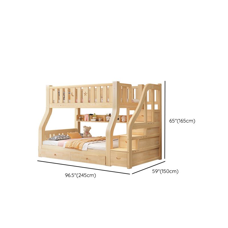 Natural Pine Wood Bunk Bed Solid Wood Loft Bed with Mattress and Guardrails