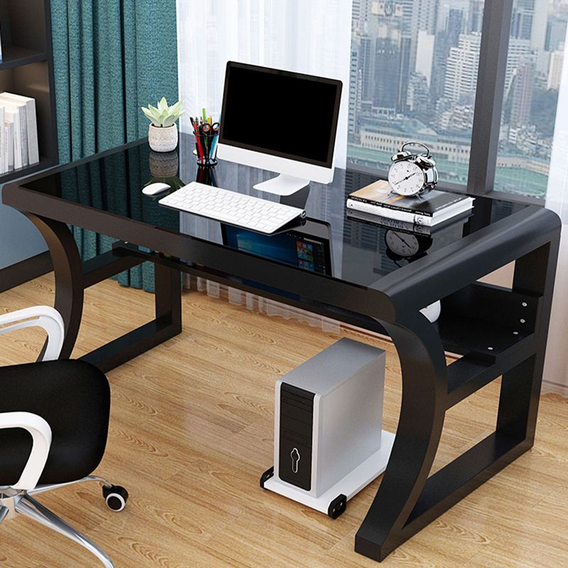 Modern Glass Top Office Desk 29.53" Tall 1 Shelf Office Desk