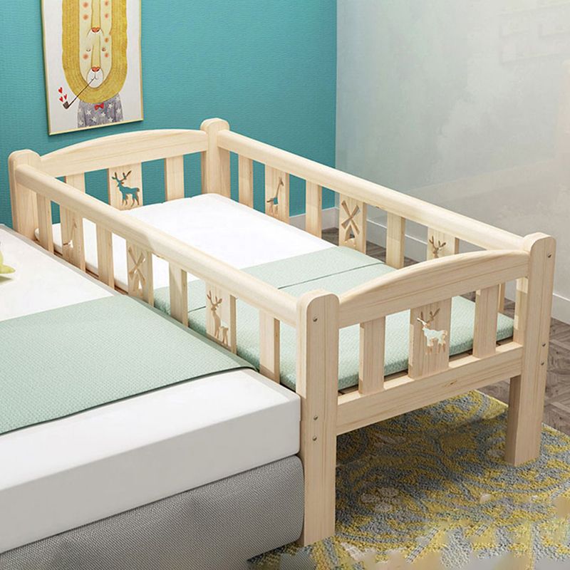 Glam Nursery Crib with Guardrail Washed Natural Wood Nursery Bed