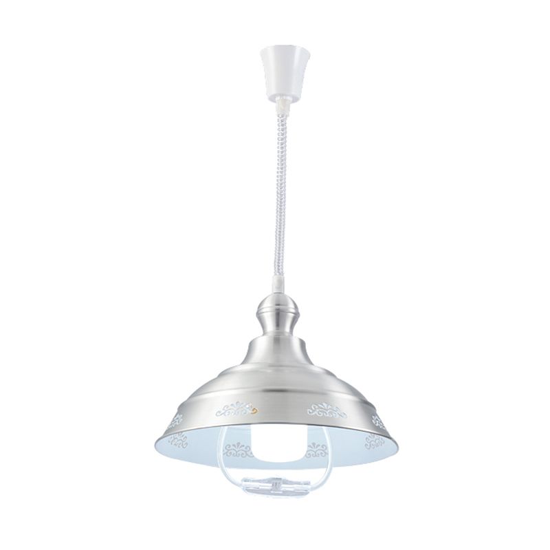 Bowl Shaped Aluminum Pendant Lighting Loft Style 1-Bulb Silver Hanging Ceiling Light