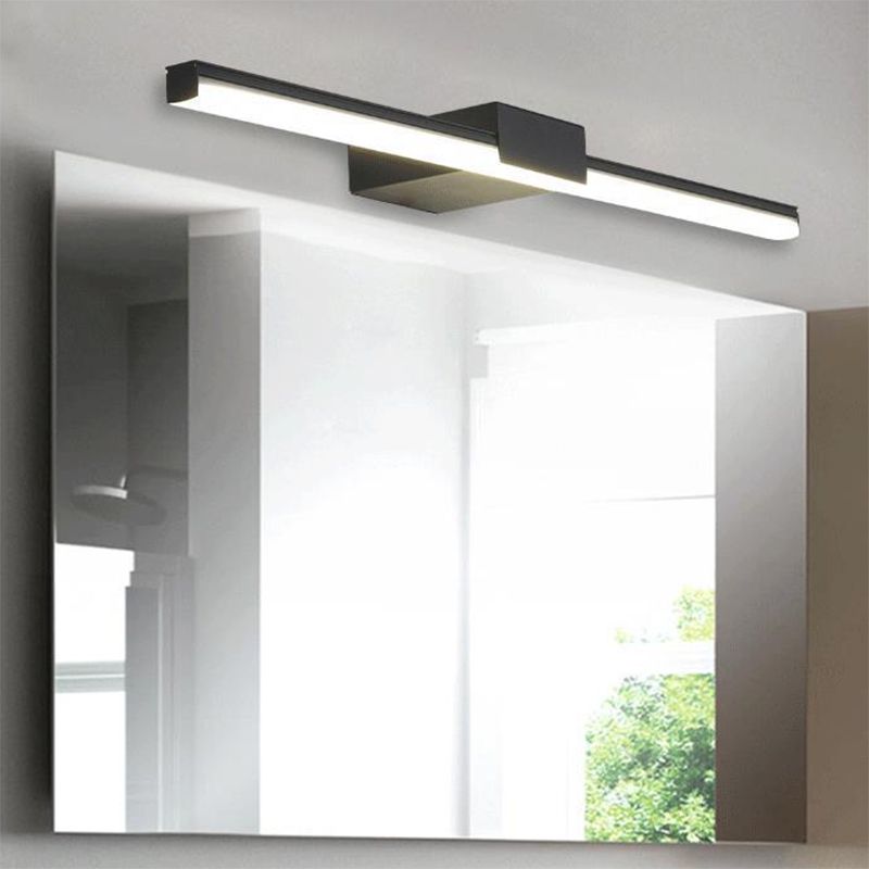 Metal Linear Shade Mirro Wall Lights Modern 1 Head Wall Mount Fixture in Black