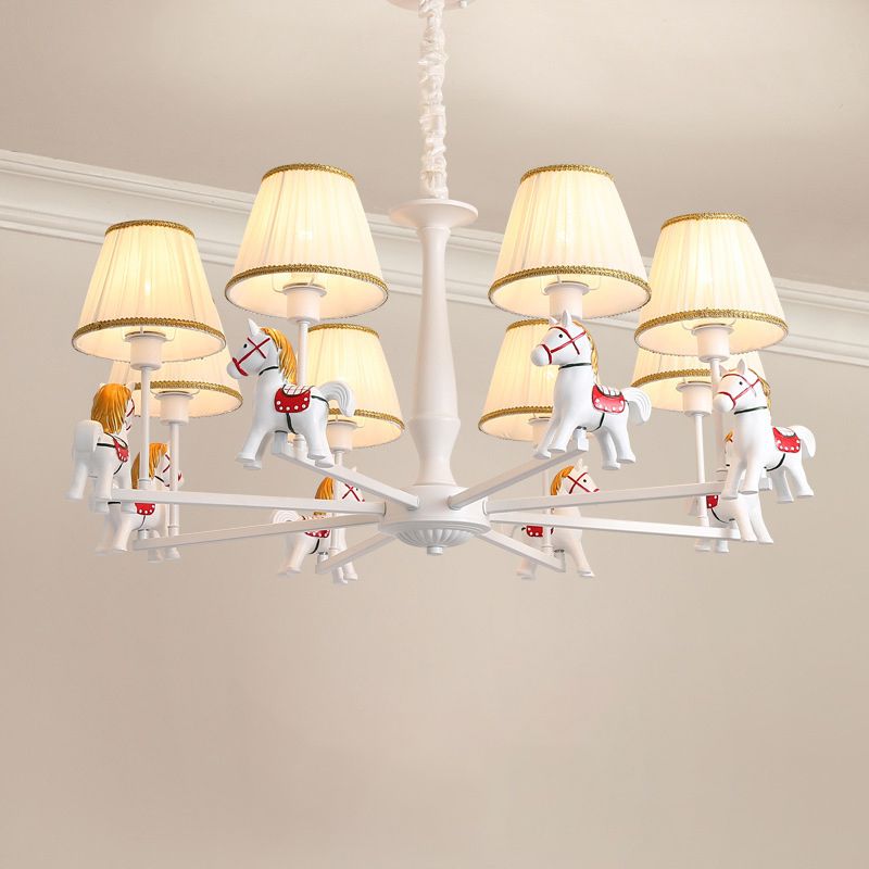 Carrousel kinderkamer hanglamp lichthars cartoon kroonluchter met taps toelopende stofschaduw in het wit