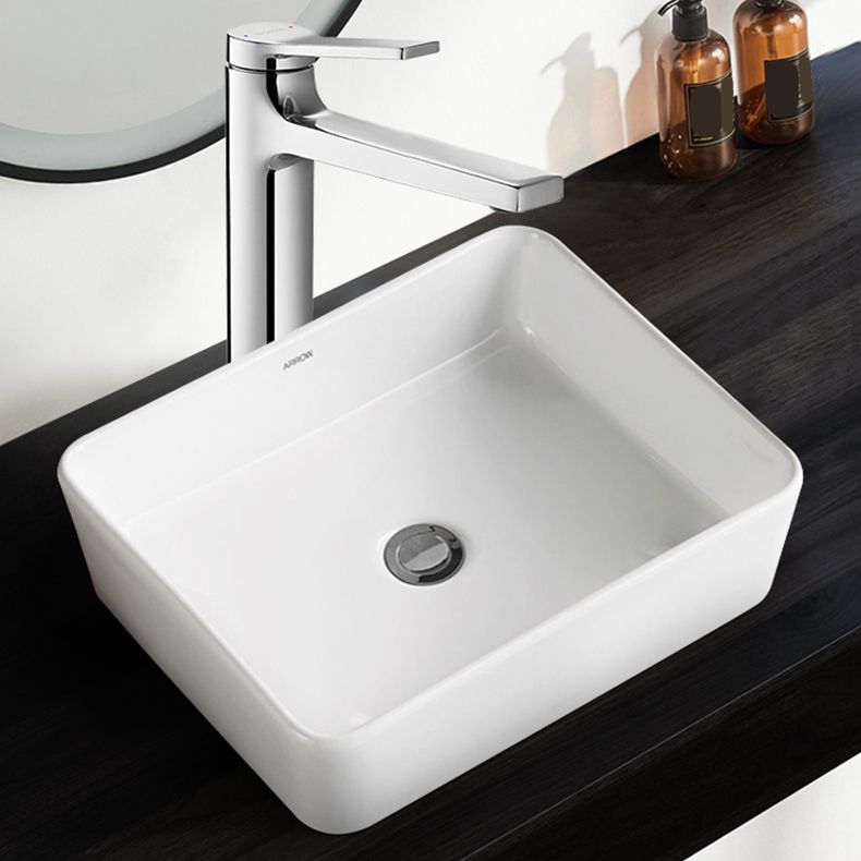 Modern Bathroom Sink Porcelain Square Vessel Lavatory Sink with Pop-Up Drain