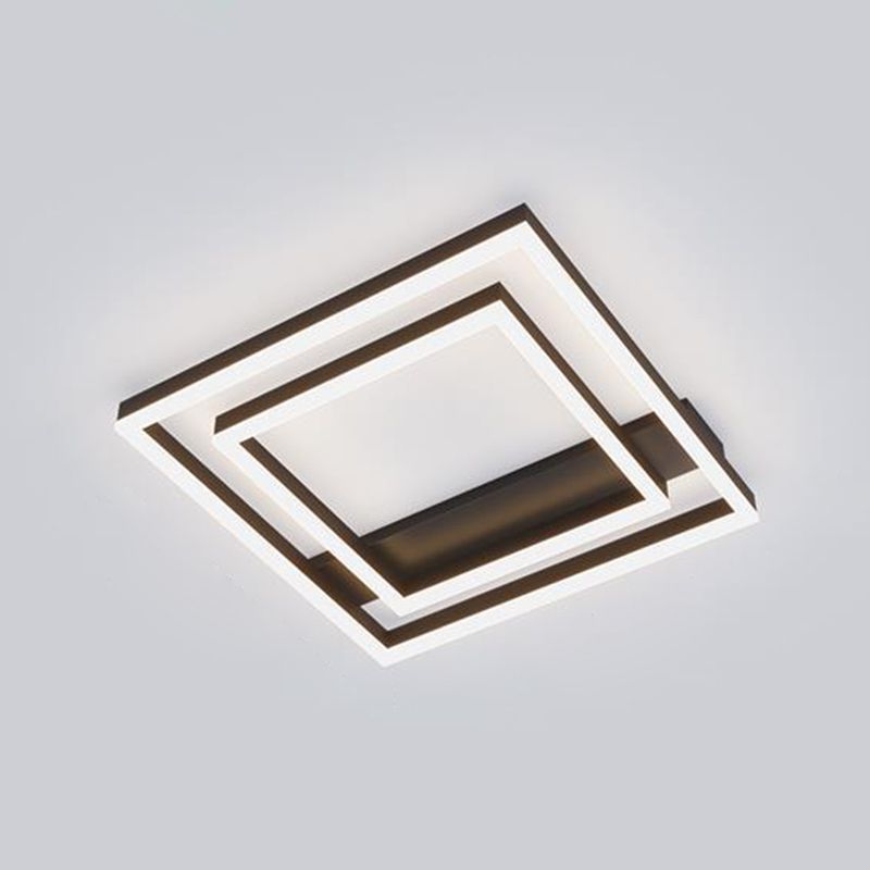 Dark Black Aluminum Semi Flush Mount Modern LED Square Ceiling Flush