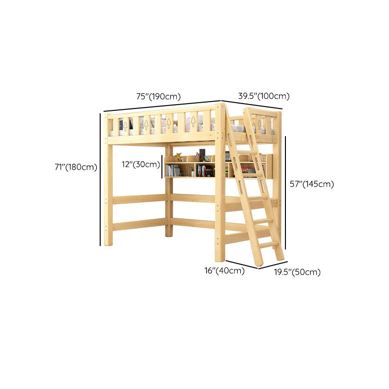 Gender Neutral Solid Wood Loft Bed Scandinavian Kids Bed with Mattress