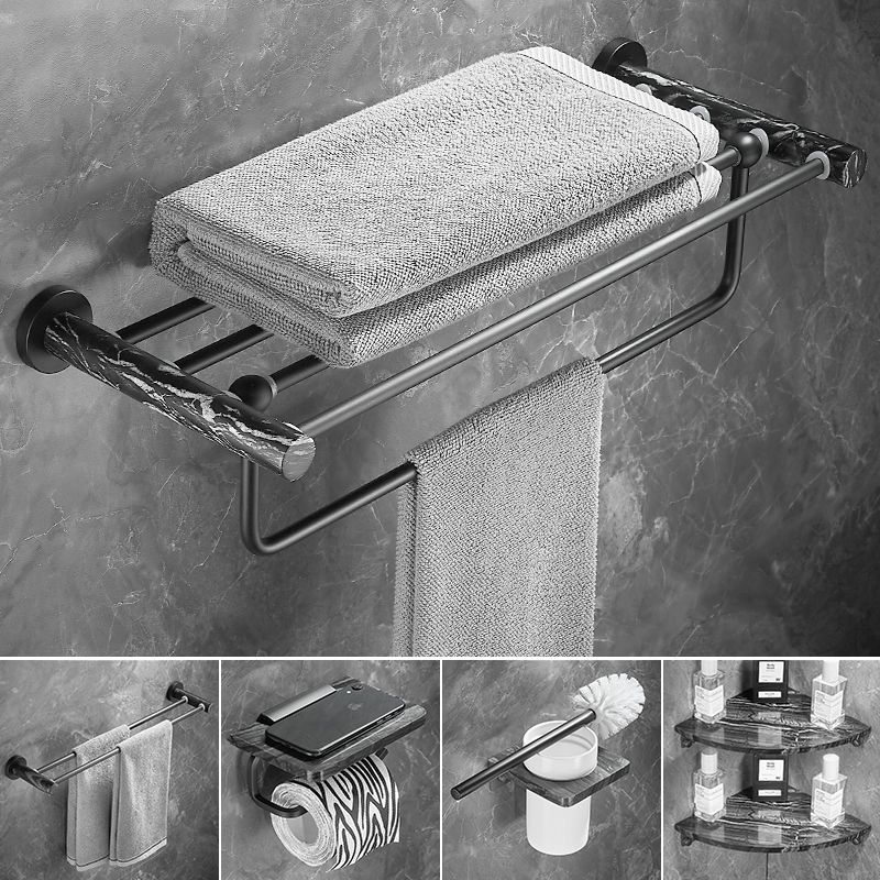 Metal and Marble Bathroom Accessory as Individual or as a Set in Black