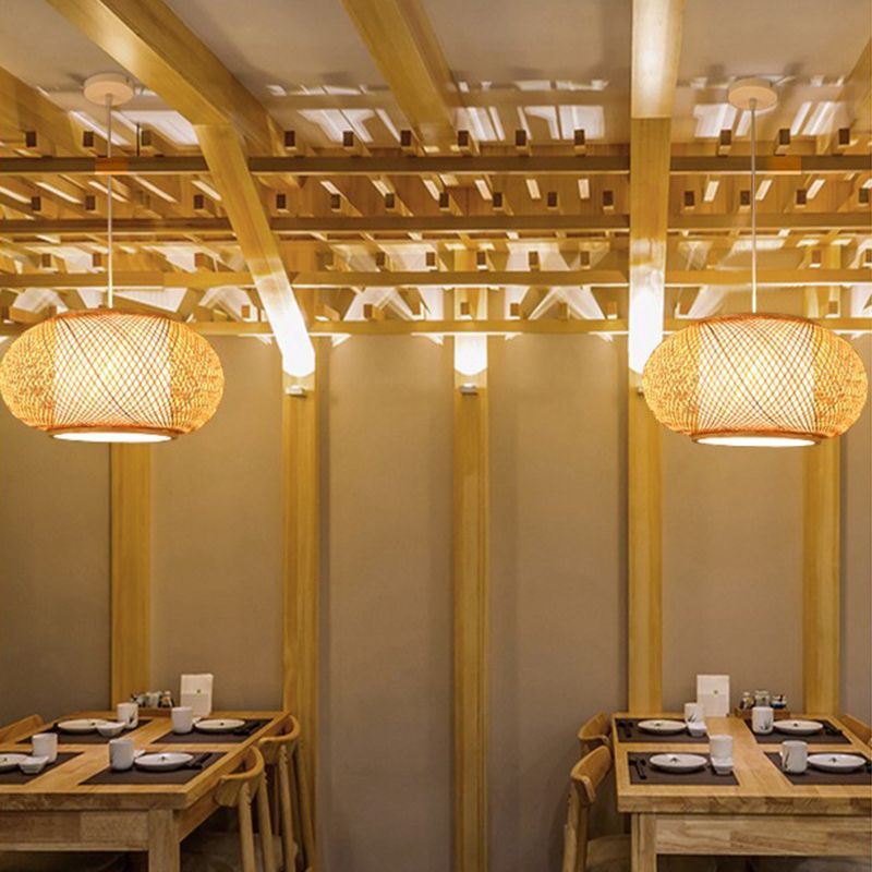 Rattan Geometric Suspension Light 1 Light Hanging Lamps for Restaurant