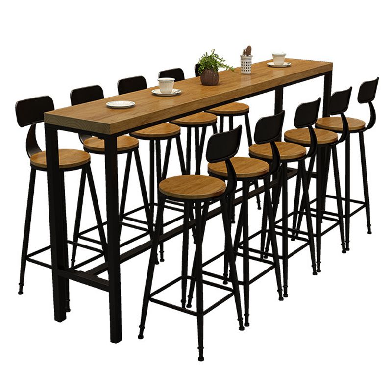 Pine Wood Bar Dining Table Industrial Bar Dining Table with Trestle Base in Black