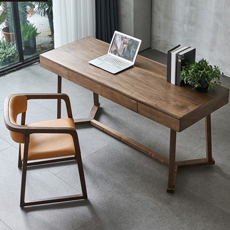 Contemporary Writing Desk Solid Wood Office Desk with Drawers