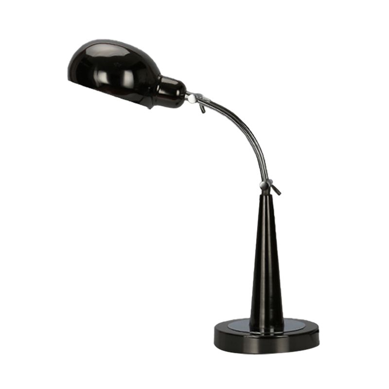 Industrial Dome Shade Reading Light 1 Light Metal Plug-In Table Lamp in Black/Silver with Adjustable Arm