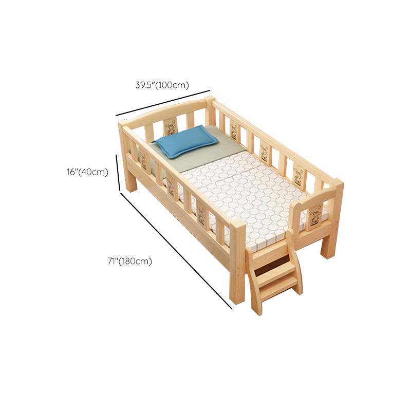 Glam Style Nursery Crib Nature Pine Wood Nursery Crib with Mattress and Guardrail