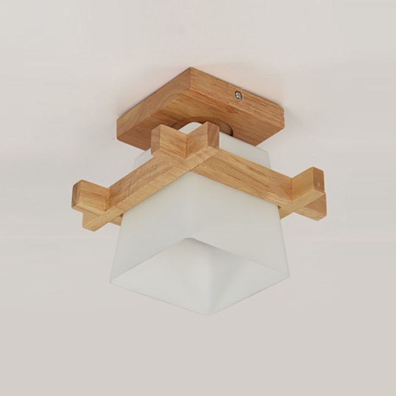 Wooden Ceiling Light Fixture Nordic Style Close to Ceiling Lighting in Beige