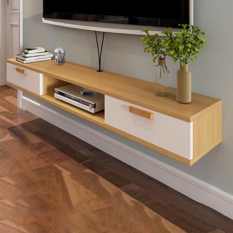 Modern Floating TV Stand Faux Wood and Solid Wood TV Cabinet with 2 Doors