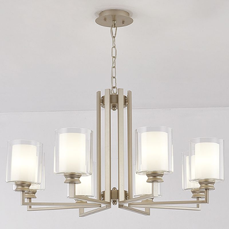 Cylinder Glass Chandelier Light Fixtures Multi Lights Modern Style Pendant Lighting in Gold