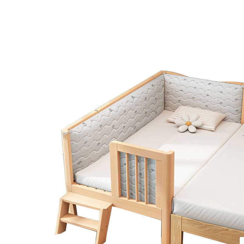 Glam Solid Wood Baby Crib Light Wood Nursery Bed with Guardrail