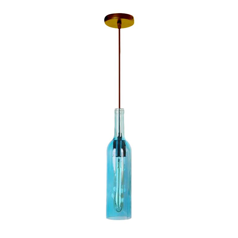 Red/Yellow 1 Head Hanging Light Fixture Vintage Style Glass Wine Bottle Suspension Lamp for Dining Room