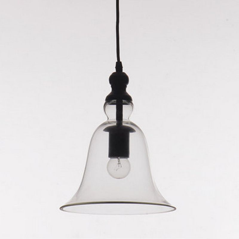 Black Bar Pendant Light in Industrial Vintage Style Wrought Iron Dome Hanging Light with Glass Shade