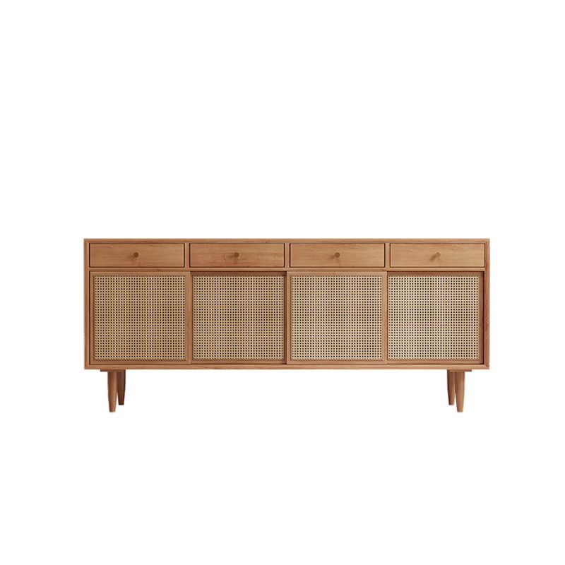 Contemporary Style Sideboard Cabinet Brown Pine Solid Wood Server with Drawer