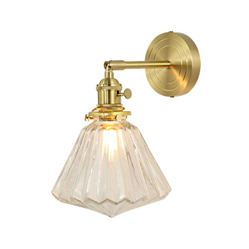 Brass Sconce Modern Style Wall Light Clear Glass 1 Light Wall Sconce for Bathroom