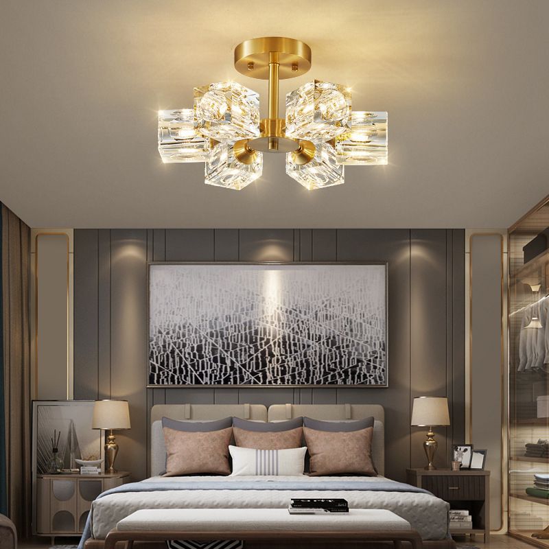 3/4/5/6-Light Golden Flush Mount Lighting Modern Style Crystal Shaded Ceiling Light