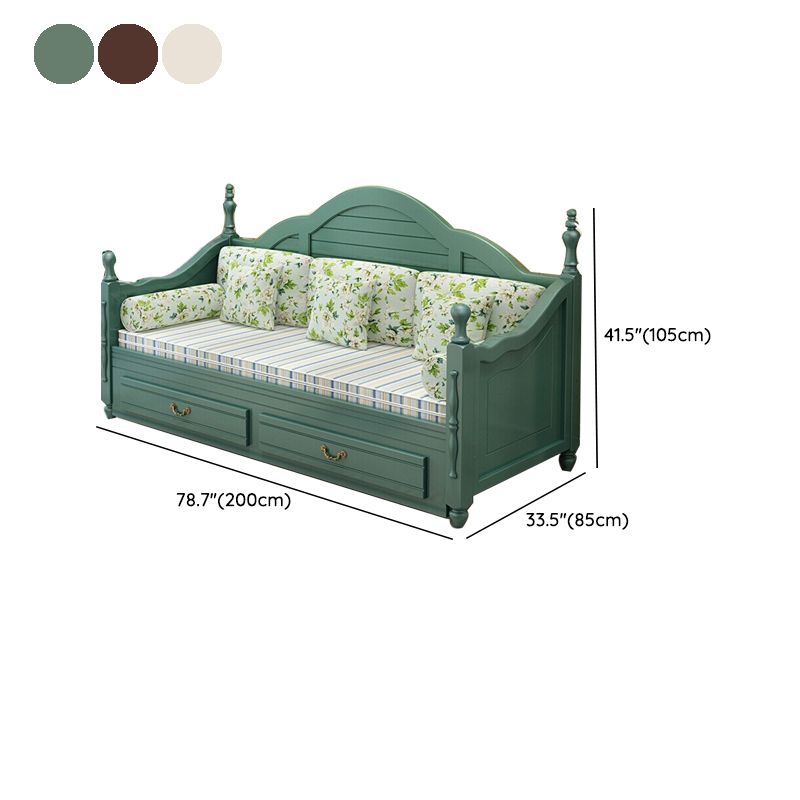 French Green/ Brown/ White Kid Bed Solid Wood Standard Bed with Storage