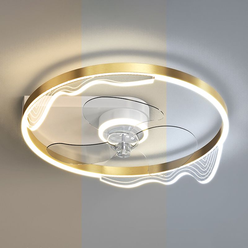 Acrylic Ring Shaped Semi Flush Ceiling Light Stylish Minimalist LED Fan Light Fixture for Bedroom