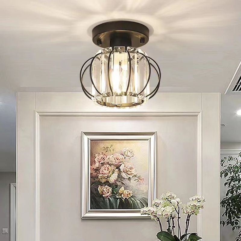 Modern Simple Ceiling Light Cylinder Shape Ceiling Lamp with Crystal Shade for Living Room