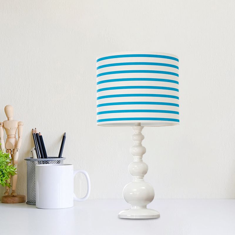 Drum Shade Desk Lighting with Spot/Stripe Shape Minimal Resin 1 Bulb Blue/Pink Night Lamp