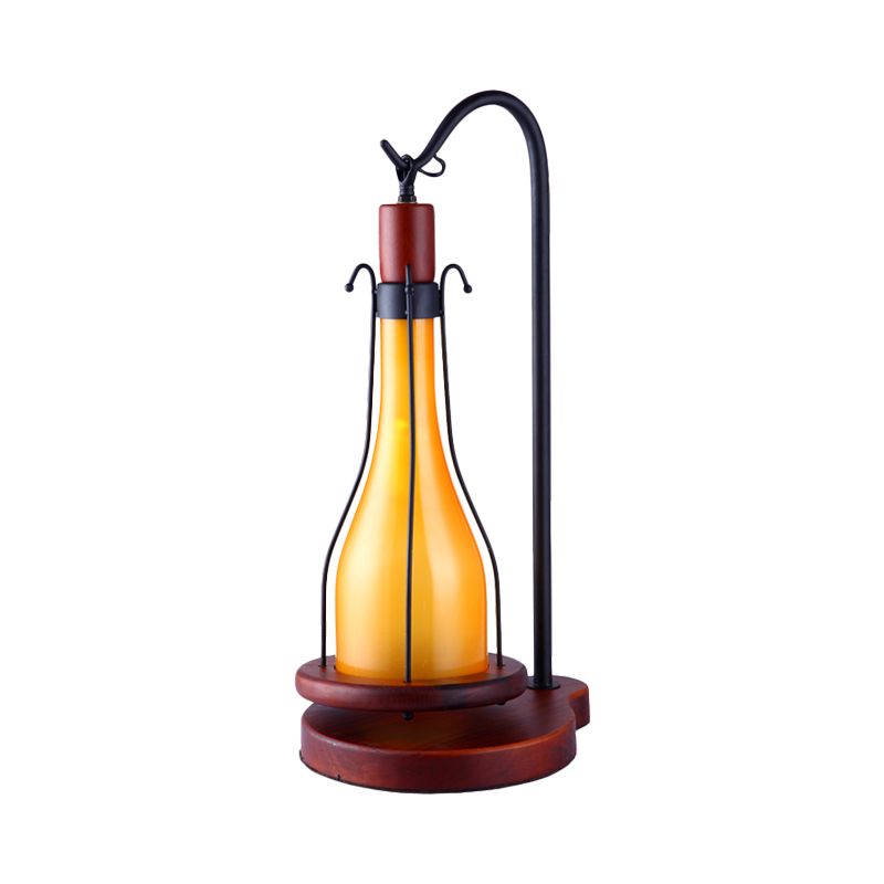 Bottle Bedroom Desk Lighting Farm Style Yellow Glass 1-Head Copper Finish Table Light with Wood Base