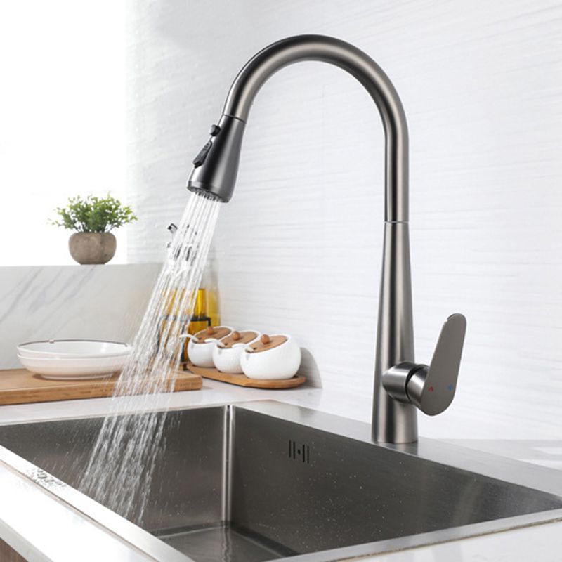 Modern Faucet 1-Handle 1-Hole Copper with Pull out Sprayer Gooseneck Faucet