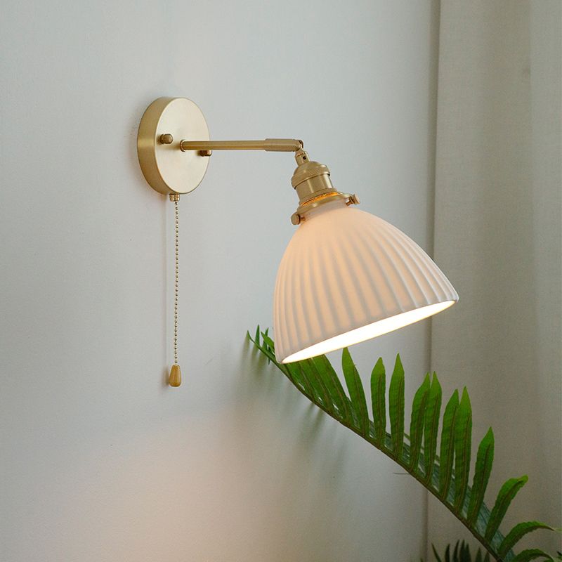 1 -Light Industrial Wall Armed Fixture Brass and Cone Shade Wall Light in Gold