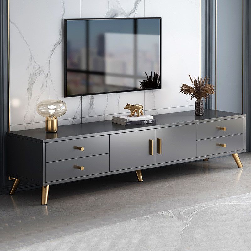 Glam Style Wooden TV Stand Closed Storage TV Console with Drawers and Doors