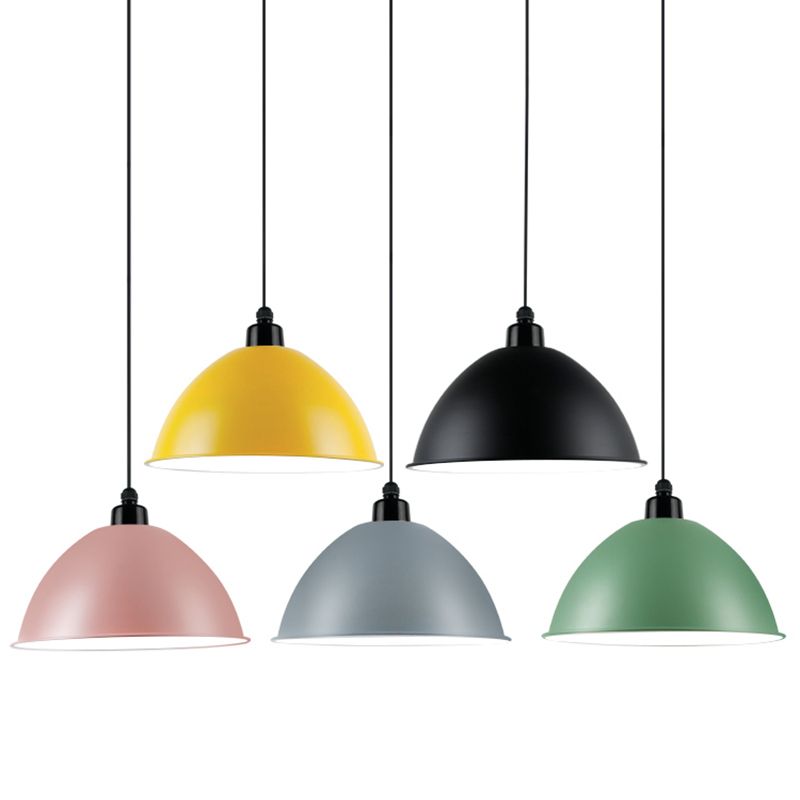 Macaron Dome Shade Pendant Light 1 Head Metallic Ceiling Suspension Lamp for Dining Room