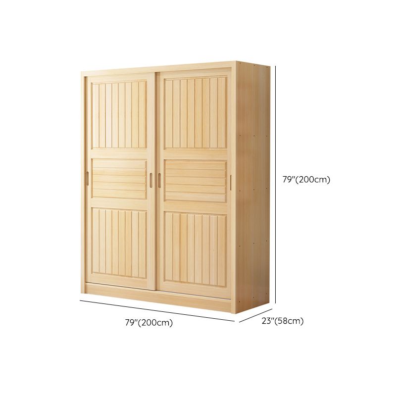 Pine Solid Wood Kids Closet Light Wood Cloth Rod Included Wardrobe Closet