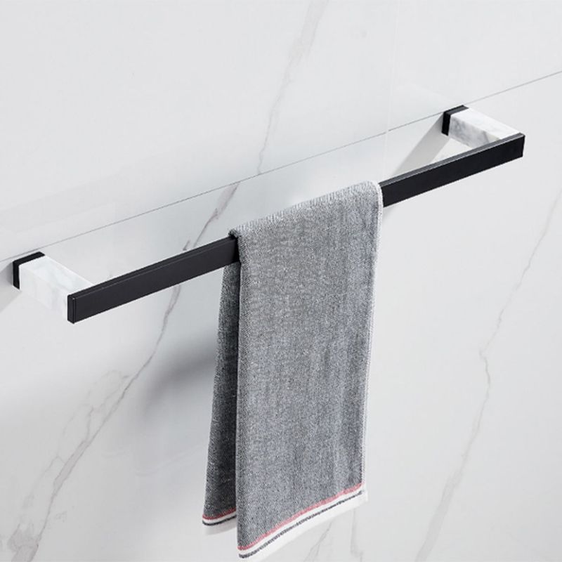 Matte Black Bathroom Accessory Set in Metal & Marble with Bath Shelf/Towel Bar