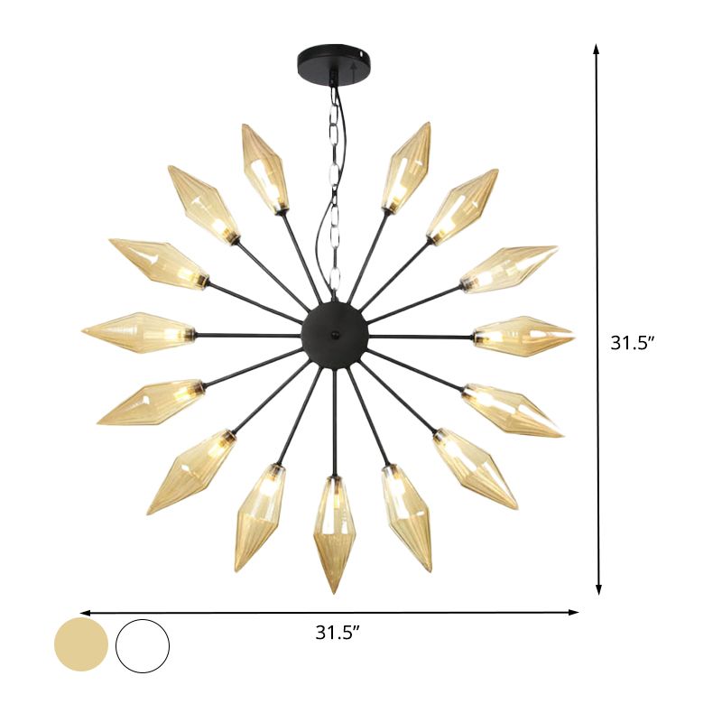 6/9/12 Lights Chandelier Lamp Industrial Sputnik Amber/Clear Glass Ceiling Light Fixture in Black/Copper/Chrome