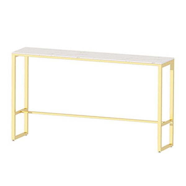 Rectangular Marble Top Bar Table Modern Bistro Table with Trestle Base in Gold