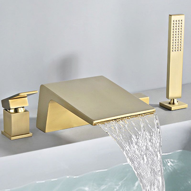 Modern Tub Spout Trim Copper Deck-Mount with Hand Shower and Handles Roman Tub Faucet