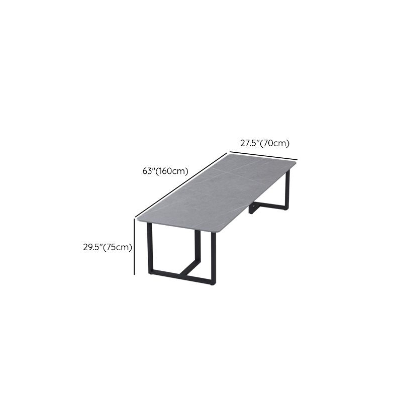 Modern 29.53" Tall Office Desk Stone Curved Writing Desk with Steel Legs