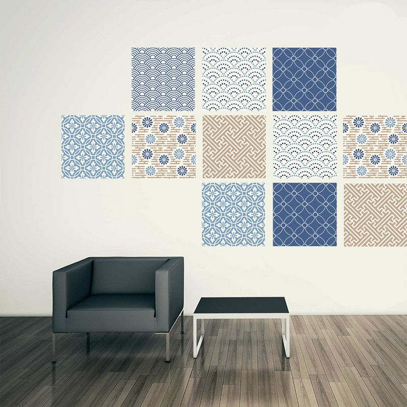 Blue Mediterranean Peel Wallpaper Panels 18 Pieces 8' L x 8" W Wave Pattern Wall Decor