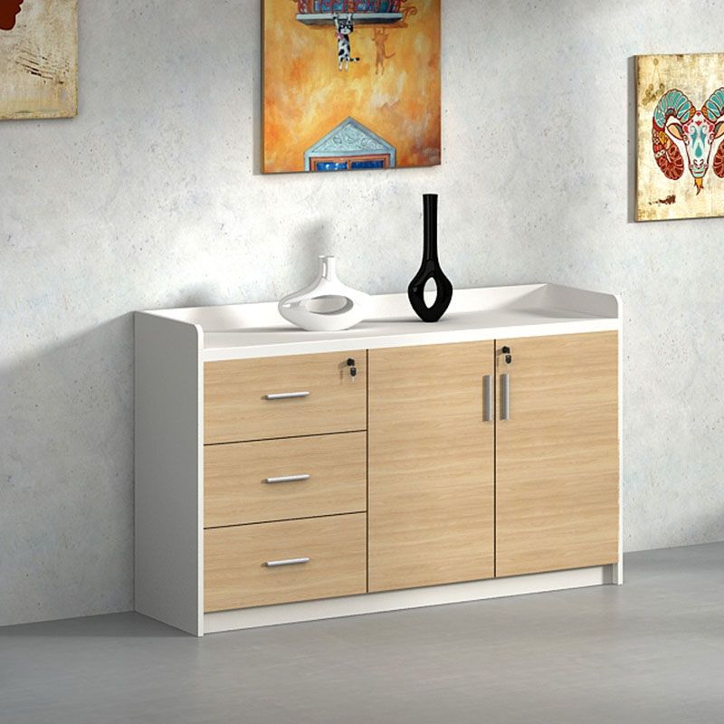 Modern Nordic File Contrast Panel Drawers Detail Wood File Cabinet