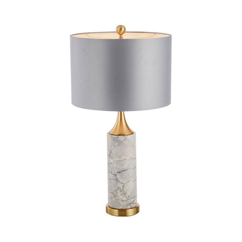 Trumpet Flared Nightstand Light Nordic Marble Single Antiqued Gold Table Lamp with Fabric Shade