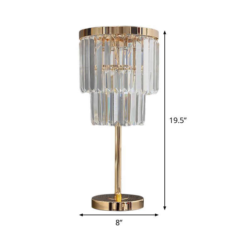 Modernist LED Task Lighting Gold 2-Layer Reading Lamp with Beveled Crystal Shade