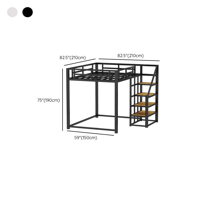 Industrial Loft Bed with Shelves and Guardrail in Iron Black/White Bed