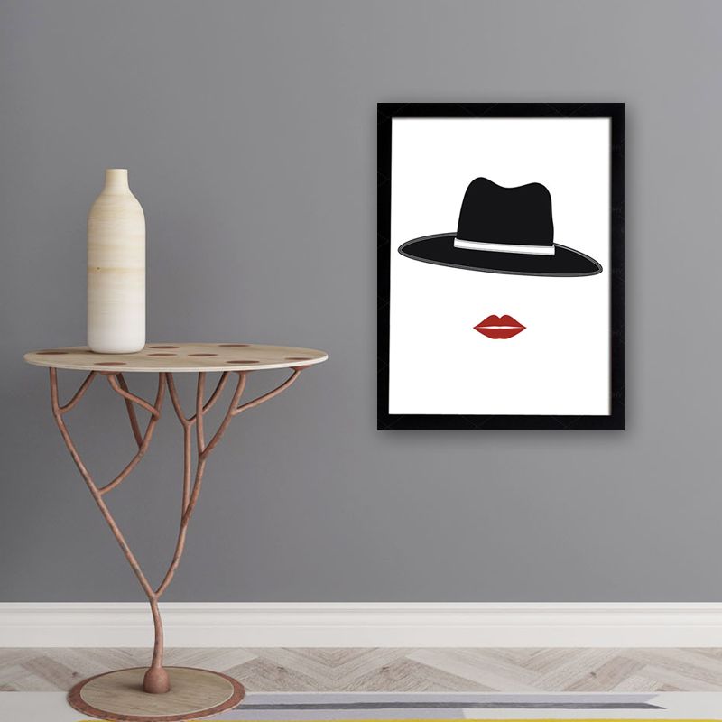 Victorian Wall Decor Black Hat and Lip Canvas Print for Sleeping Room, Multiple Size Options